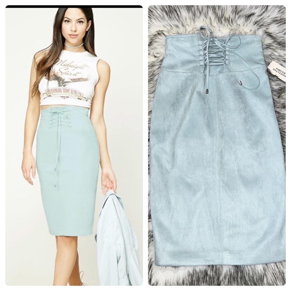 NWT Faux Suede High Waisted Seafoam Pencil Skirt, S